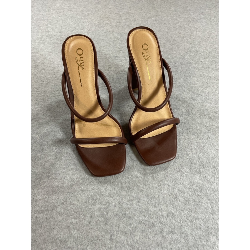 Olivia Jaymes Brown Strappy Square Toe Block Heel Mules Sandals Mens 7.5